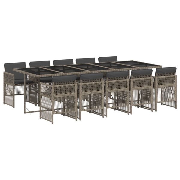 vidaXL Ensemble à manger de jardin 11Pièces avec coussins gris poly rotin