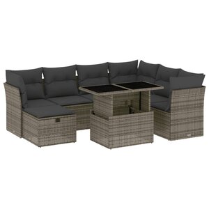 vidaXL Salon de jardin 8 Pièces avec coussins gris résine tressée