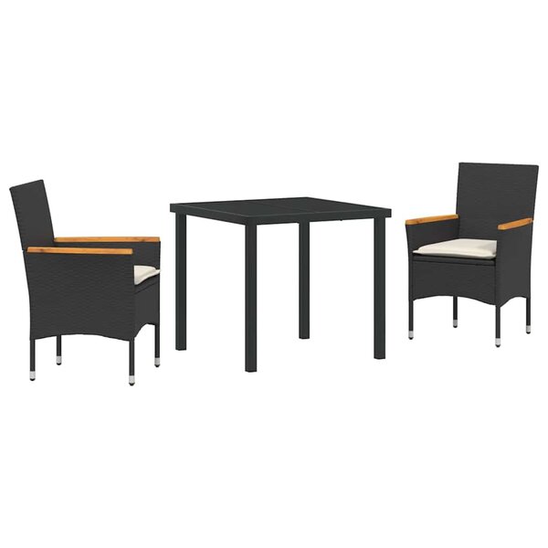 vidaXL Ensemble de salle à manger pour jardin 3 Pièces Noir Poly rotin