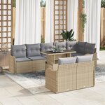Ensemble de canapé de jardin 9 pièces avec coussins beige Poly rotin vidaXL
