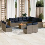 vidaXL Salon de jardin avec coussins 13 Pièces gris résine tressée