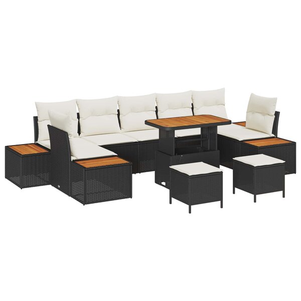 vidaXL Ensemble de canapé de jardin avec coussin 10 Pièces Noir et Crème