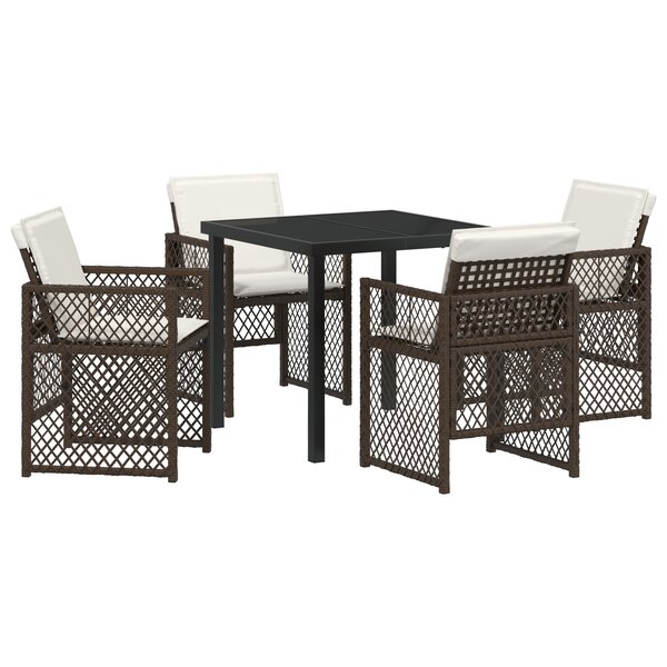 Ensemble de salle à manger de jardin 5 pièces avec coussins marron poly rattan