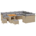 Set de canapé de jardin vidaXL 12 pièces avec coussins Beige Poly Rattan Acacia