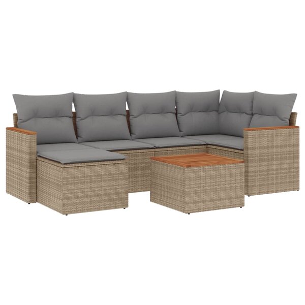 vidaXL Salon de jardin avec coussins 7 Pièces beige résine tressée