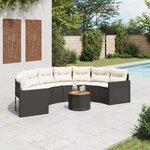 vidaXL Canapé de jardin table coussins demi-rond noir résine tressée