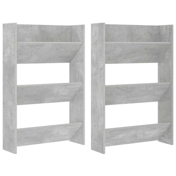 vidaXL Armoires à chaussures murales 2 Pièces Gris béton 60x18x90 cm