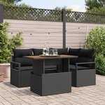 Ensemble de canapé de jardin 5 pièces vidaXL avec coussins Noir Poly Rotin Acacia