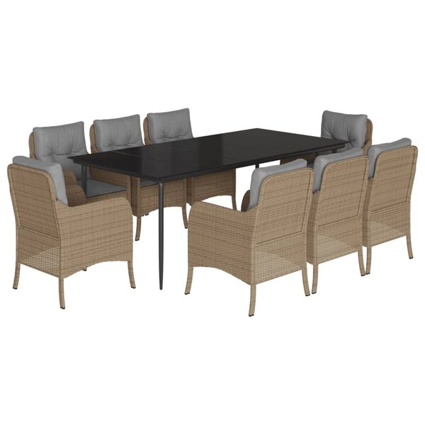 vidaXL Ensemble à manger de jardin et coussins 9 Pièces beige Poly rotin