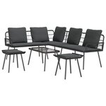 Ensemble de canapé de jardin 4 pièces avec coussins en poly rotin noir