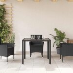 vidaXL Table de jardin dessus en verre Noir 90x90x75 cm Résine tressée