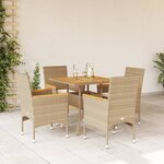 vidaXL Ensemble à manger de jardin et coussins 5Pièces beige rotin acacia