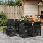 vidaXL Ensemble à manger de jardin 9Pièces coussins noir résine tressée