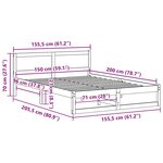 vidaXL Cadre de Lit Blanc Bois Massif 150 x 200 cm Robuste Lit