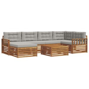 vidaXL Ensemble de canapés d'extérieur 7 pc Gris Naturel et Clair