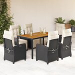 vidaXL Ensemble à manger de jardin coussins 7Pièces Noir Résine tressée