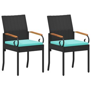vidaXL Chaises de jardin 2 Pièces Noir et turquoise Poly Rattan et Acacia