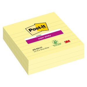 Notes lignées couleurs jaune super sticky post-it 101 x 101 mm - bloc de 70 feuilles - lot de 12