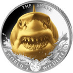 Monnaie SHARK World Wildlife Gilded 1 Oz Argent 20 Francs Congo 2026 (PRÉCOMMANDE)