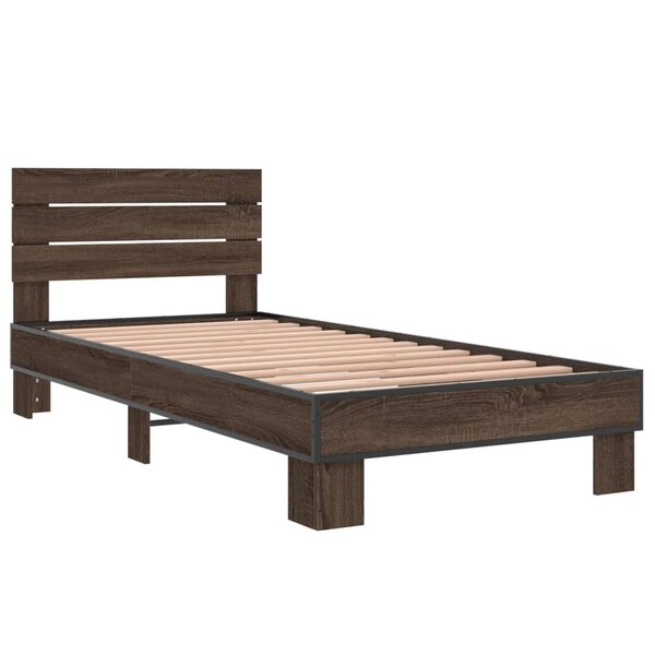 vidaXL Cadre de lit chêne marron 90x200 cm bois d'ingénierie et métal
