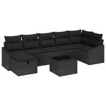 vidaXL Ensemble de Canapé de Jardin 8 Pièces avec Coussins Noir Rattan Poly