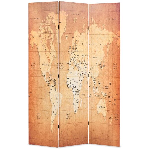 vidaXL Cloison de séparation pliable 120 x 170 cm Carte du monde Jaune
