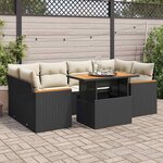 vidaXL Salon de jardin 6 Pièces avec coussins noir résine tressée acacia