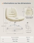 Chaise de bureau fauteuil ergonomique style moderne avec base en étoile siège large et confortable hauteur réglable siège pivotant tissu coton-lin blanc 12_0006059