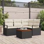 Ensemble de canapé de jardin de 5 pièces avec coussins en rattan poly noir et acacia