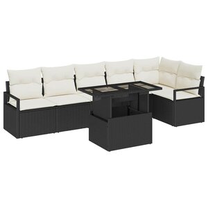vidaXL Ensemble de canapé de jardin avec coussin 7 Pièces Noir Poly rotin