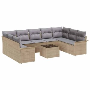 vidaXL Ensemble de canapé de jardin 10 Pièces Noir Poly rotin