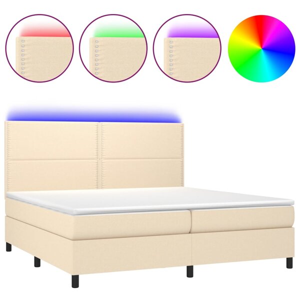 vidaXL Sommier à lattes de lit et matelas et LED Crème 200x200cm Tissu