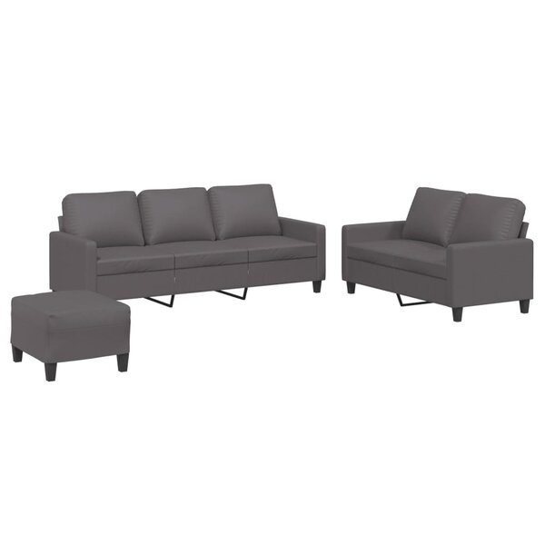 vidaXL Ensemble de canapés 3 Pièces avec coussins Gris Similicuir