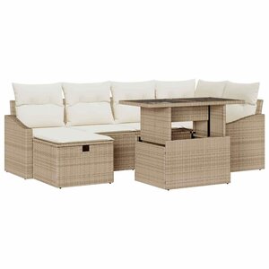 vidaXL Ensemble de canapé de jardin 7 Pièces Beige polyrotin