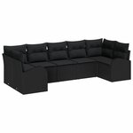 vidaXL Ensemble de canapé de jardin avec coussin 7 Pièces Noir Poly rotin