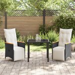vidaXL Ensemble de salle à manger de jardin 3 pièces avec coussins noir poly rotin