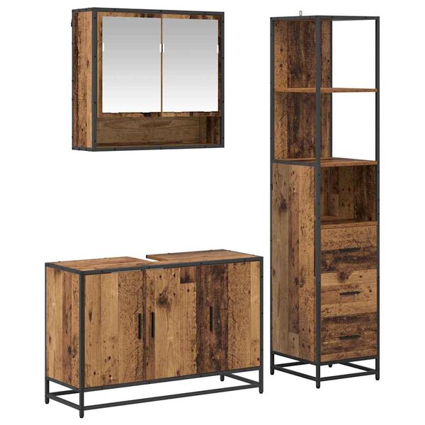 vidaXL Ensemble de mobilier de salle de bain 3 Pièces Bois Ancien