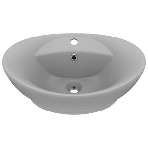 vidaXL Lavabo ovale à trop-plein Gris clair mat 58 5x39 cm Céramique
