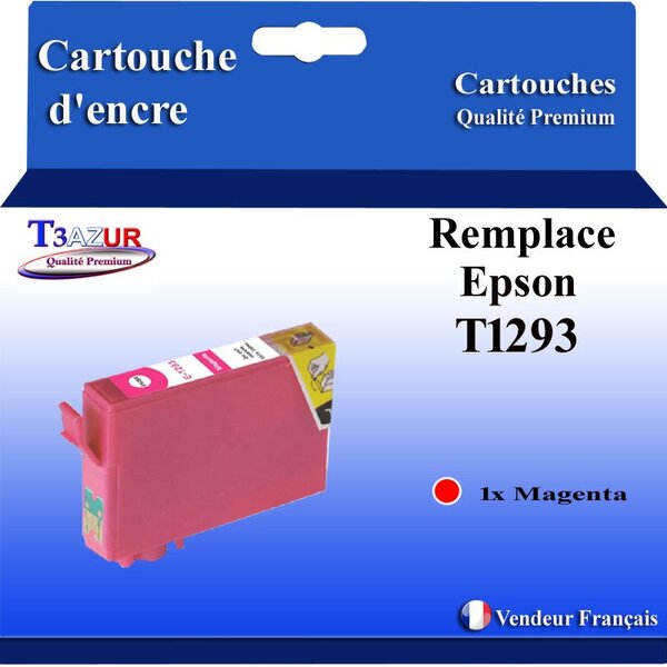 T3AZUR- Cartouche Compatible avec Epson T1293 remplace Epson Stylus Office BX525WD BX535WD BX620FWD BX625FWD BX625FWD Magenta