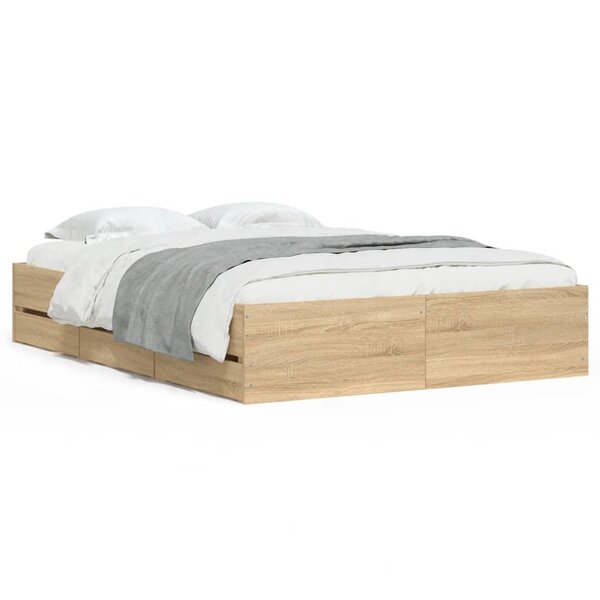 vidaXL Cadre de lit avec tiroirs sans matelas chêne sonoma 120x190 cm