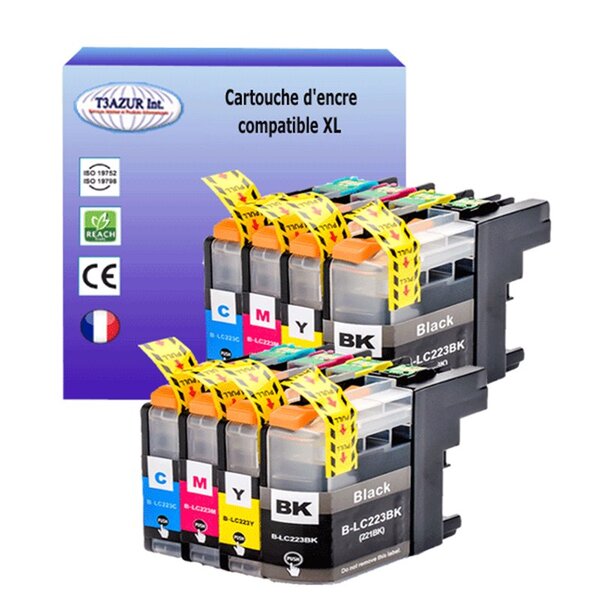 T3AZUR Lot de 8 Cartouches compatibles avec Brother LC223 XL pour  Brother MFC-J480DW  MFC-J5320DW  MFC-J5620DW  MFC-J5625DW