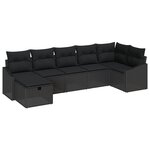 vidaXL Ensemble de Canapés de Jardin 7 pièces avec Coussins Rattan Noir Poly