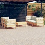 vidaXL Salon de jardin 7 Pièces avec coussins crème bois de pin