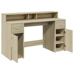 Bureau table poste de travail meuble d'ordinateur informatique étude avec lumières LED chêne sonoma bois d'ingénierie brun 02_0023426