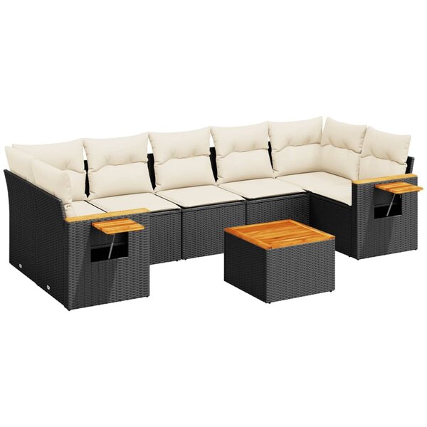 vidaXL Salon de jardin 8 Pièces avec coussins noir résine tressée