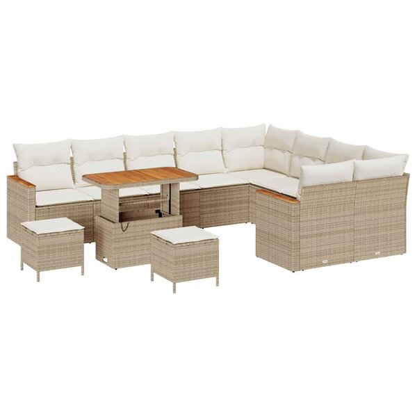 vidaXL Ensemble de canapé de jardin 12 Pièces Beige Poly rotin