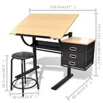 vidaXL Table à dessin inclinable à 3 tiroirs avec tabouret