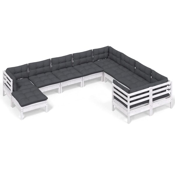 vidaXL Salon de jardin 10 Pièces avec coussins blanc bois de pin