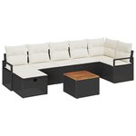 Ensemble de canapé de jardin 8 pièces avec coussins noir poly rotin