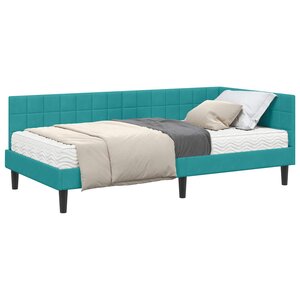 vidaXL Cadre de lit d'angle avec matelas 2 pc Turquoise 100 x 200 cm